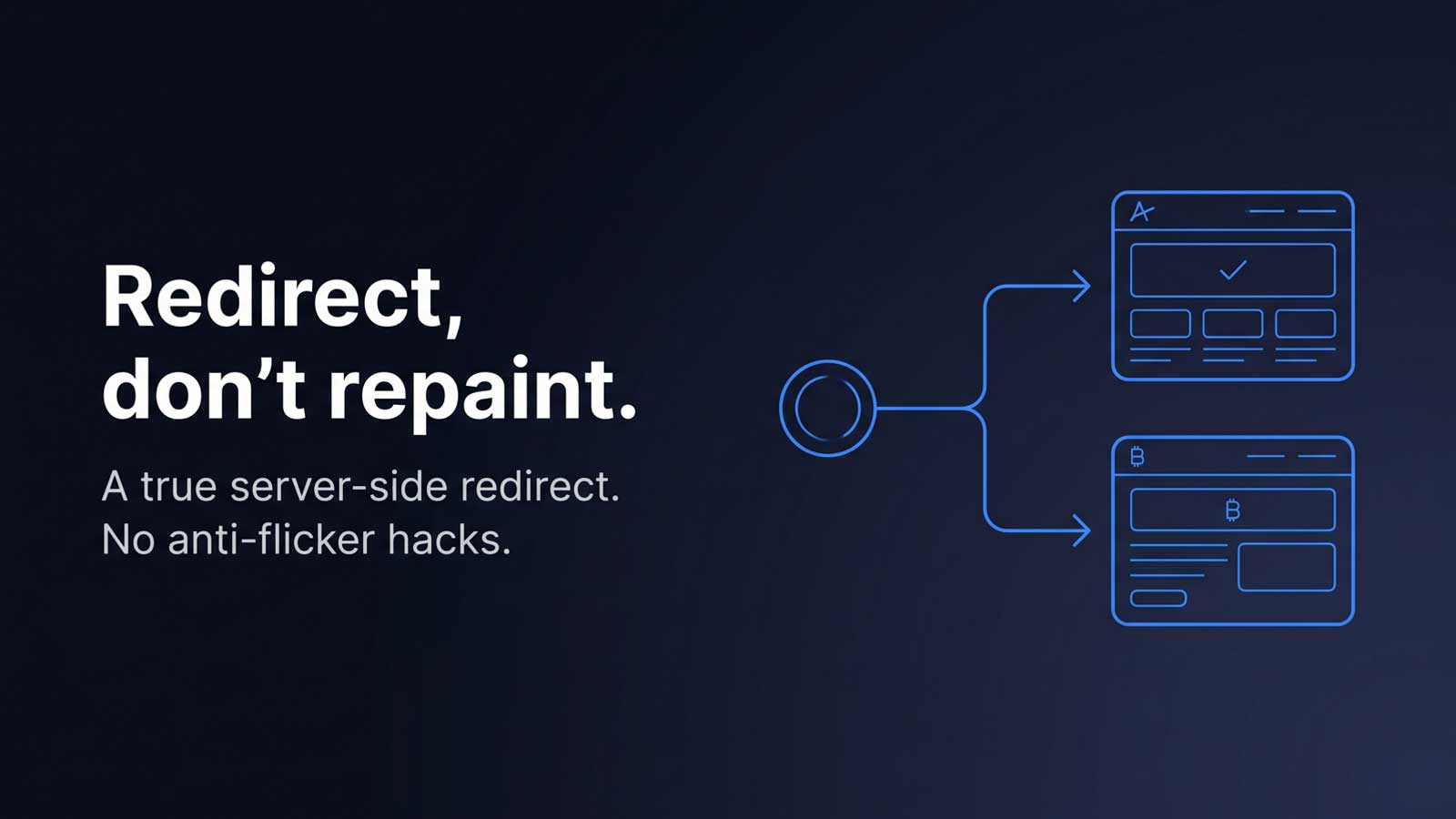 Redirect, don't repaint. A true server-side redirect. No anti-flicker hacks.